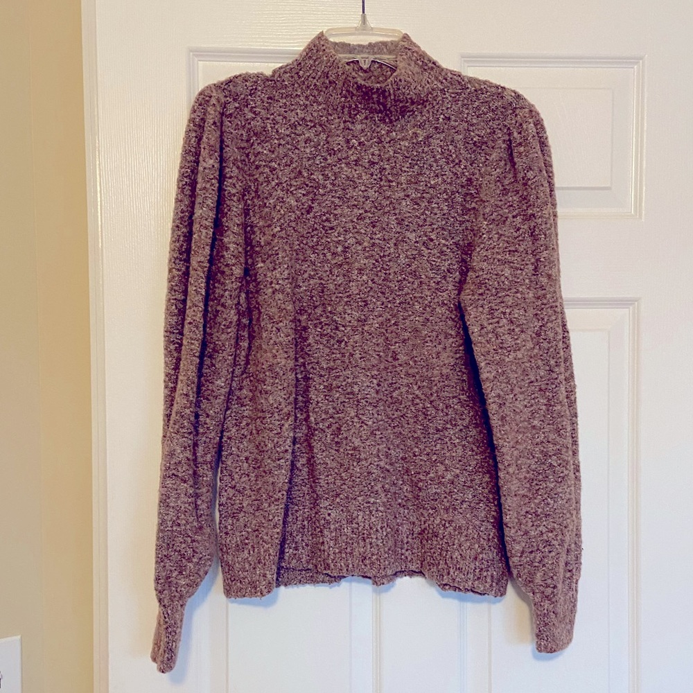Puff Sleeve Sweater mock neck marled pink